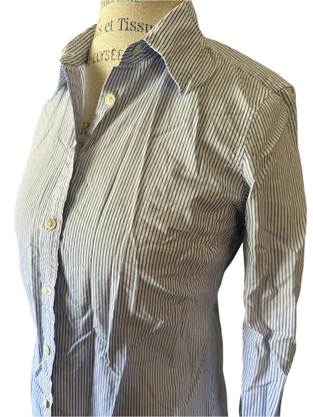 JCrew Kathryn Slim Fit Pin Striped Button up dress shirt Womens Small Blue